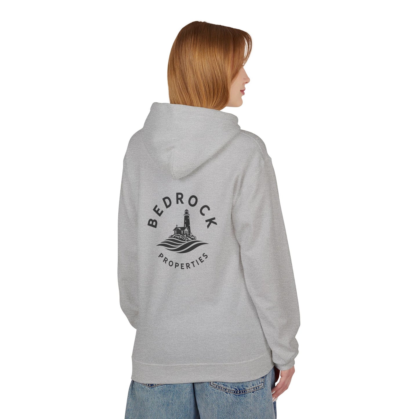 Bedrock Properties Lighthouse Hoodie — Coastal Real Estate Logo Pullover