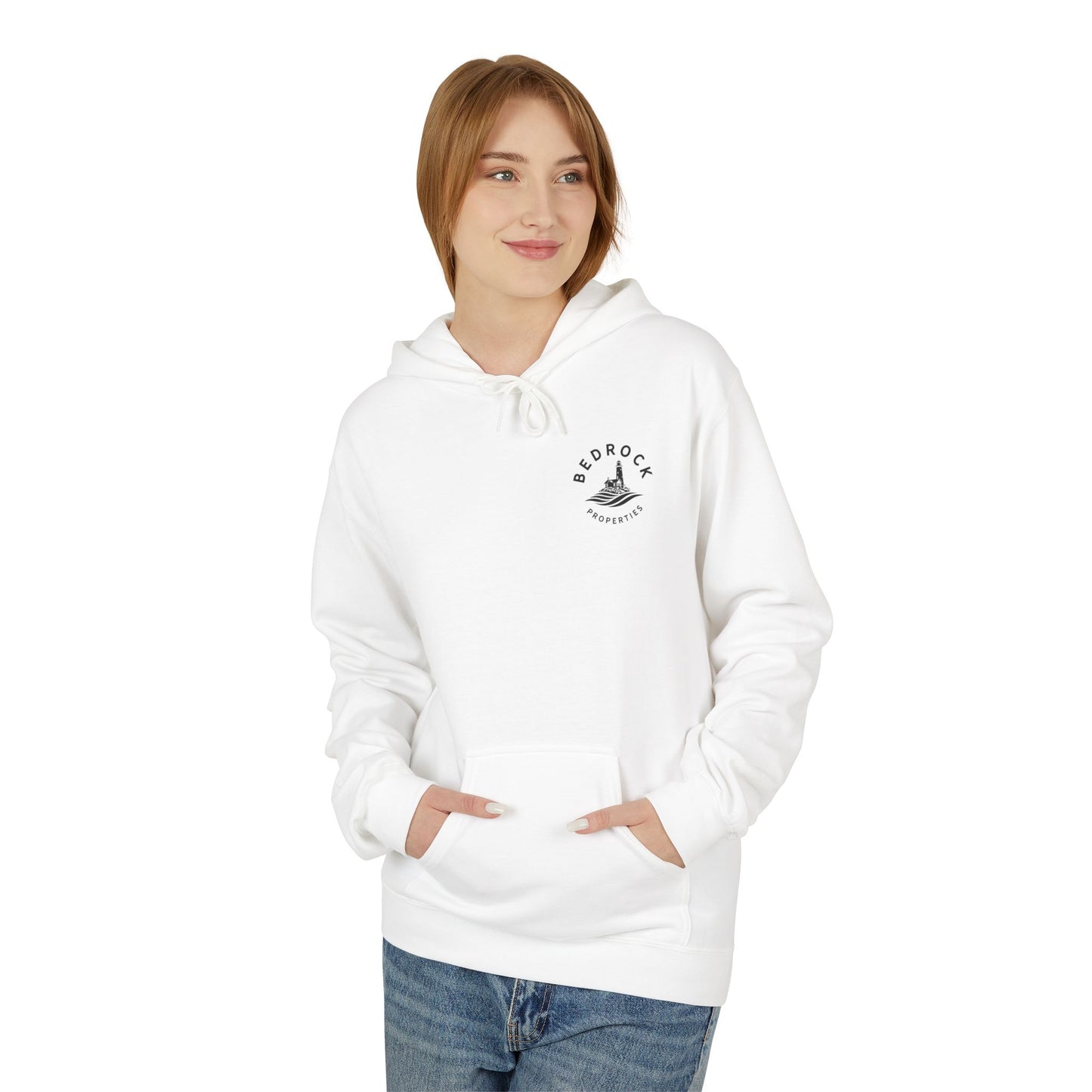 Bedrock Properties Lighthouse Hoodie — Coastal Real Estate Logo Pullover