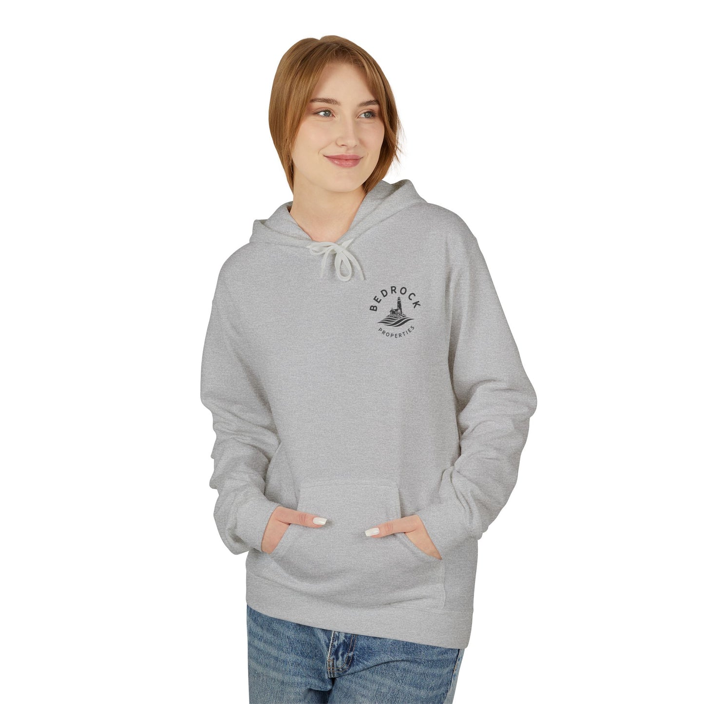 Bedrock Properties Lighthouse Hoodie — Coastal Real Estate Logo Pullover
