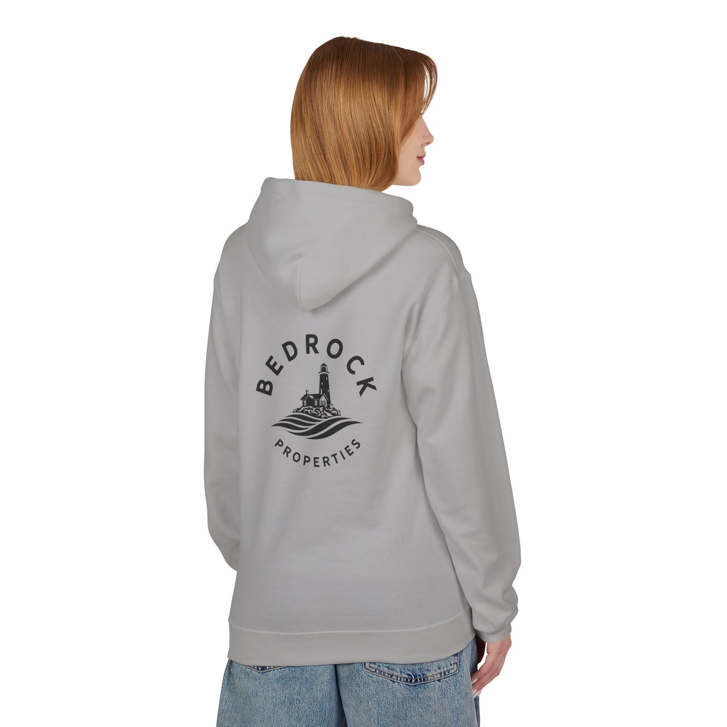Bedrock Properties Lighthouse Hoodie — Coastal Real Estate Logo Pullover
