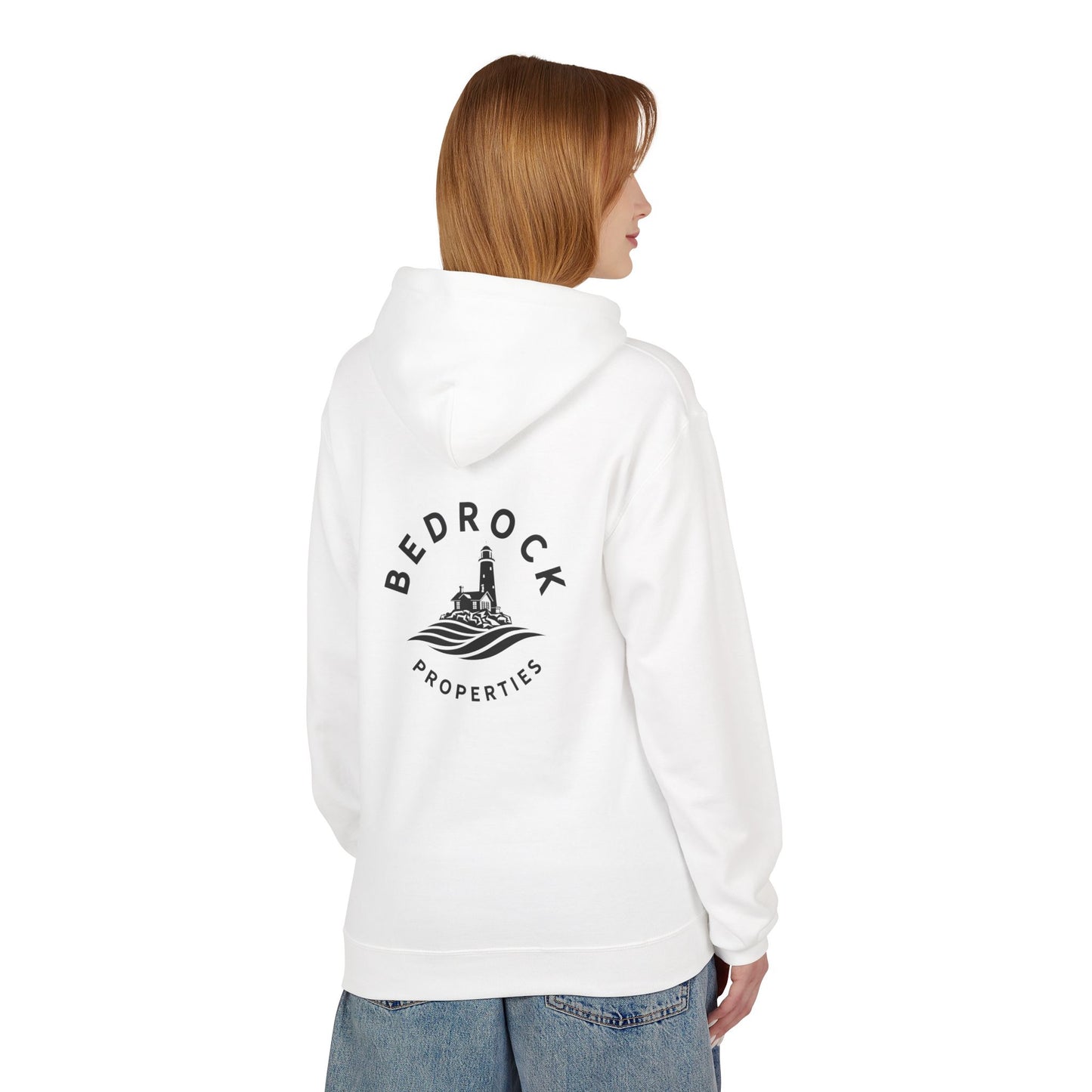 Bedrock Properties Lighthouse Hoodie — Coastal Real Estate Logo Pullover